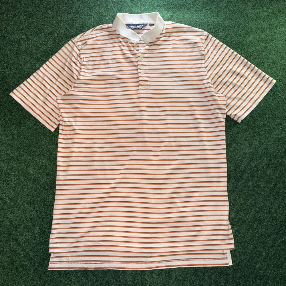 Polo Golf Ralph Lauren Polo Men's Size Large Orange White Stripe Polo Shirt